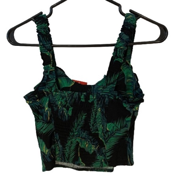 Guess Black and Green Palm Tree Tropical SL Tawny Crop Top - Picture 4 of 6